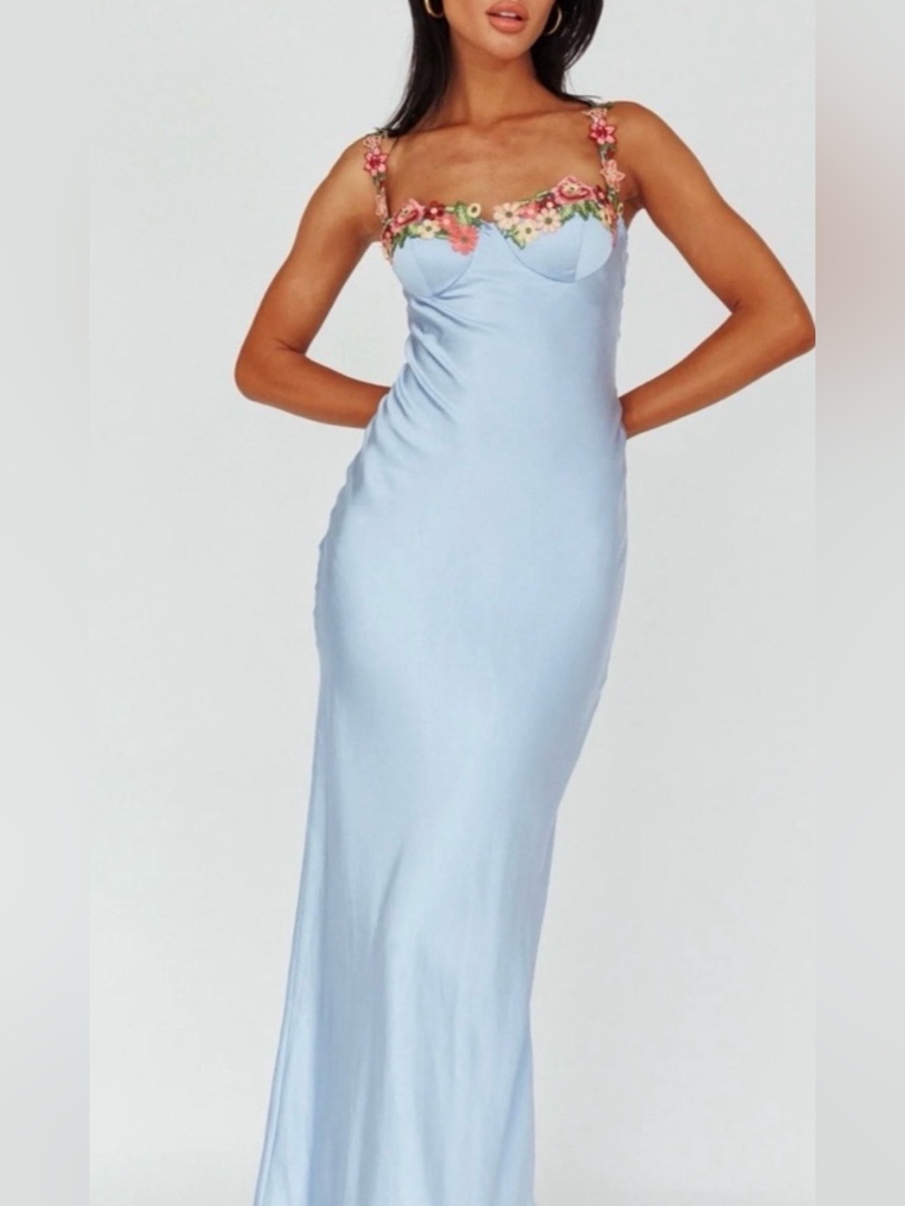 Selfie Leslie Rose Garden Floral Applique Midi Dress Blue